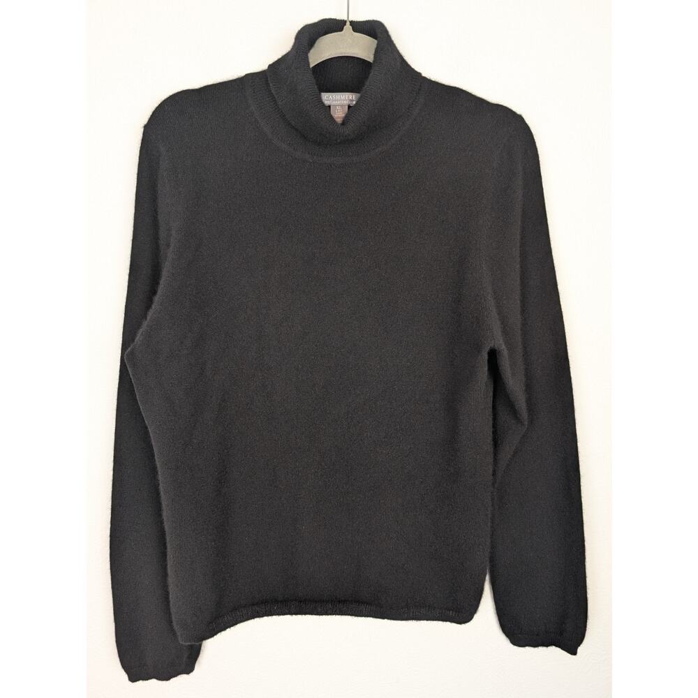 Charter Club Cashmere Sweater Luxury Turtleneck Knit 2 Ply Black Neutral Size M